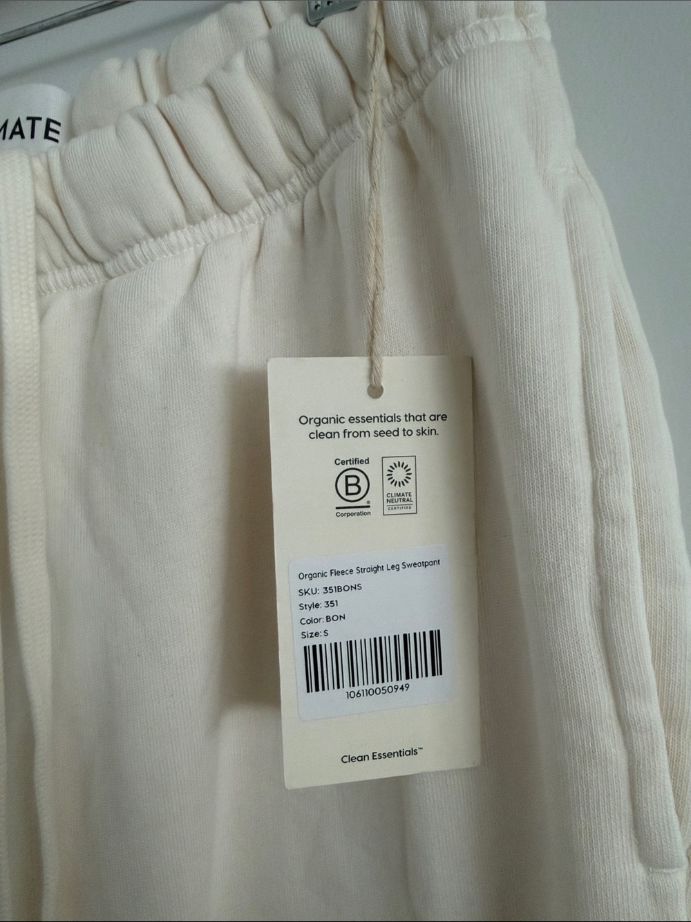 MATE the Label organic fleece straight leg track sweatpants in Bone S NWT - Picture 2 of 9